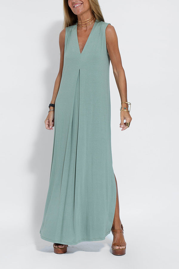 CD | Elegant este pentru totdeauna tricot culoare solidă fără mâneci fantă rochie maxi