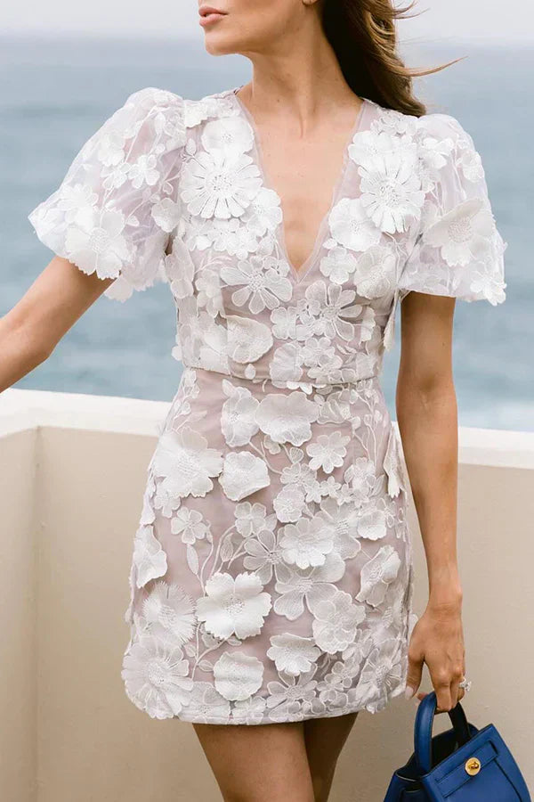 CD | Lina - Mini rochie florală cu mâneci bufante