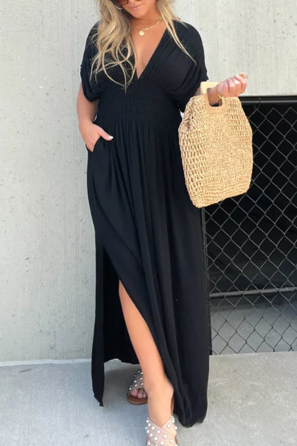 CD | SLIT V-NECK EFFORTLESS MAXI ROCHIE LUNGĂ (CUMPĂRARE 2 TRANSPORT GRATUIT)