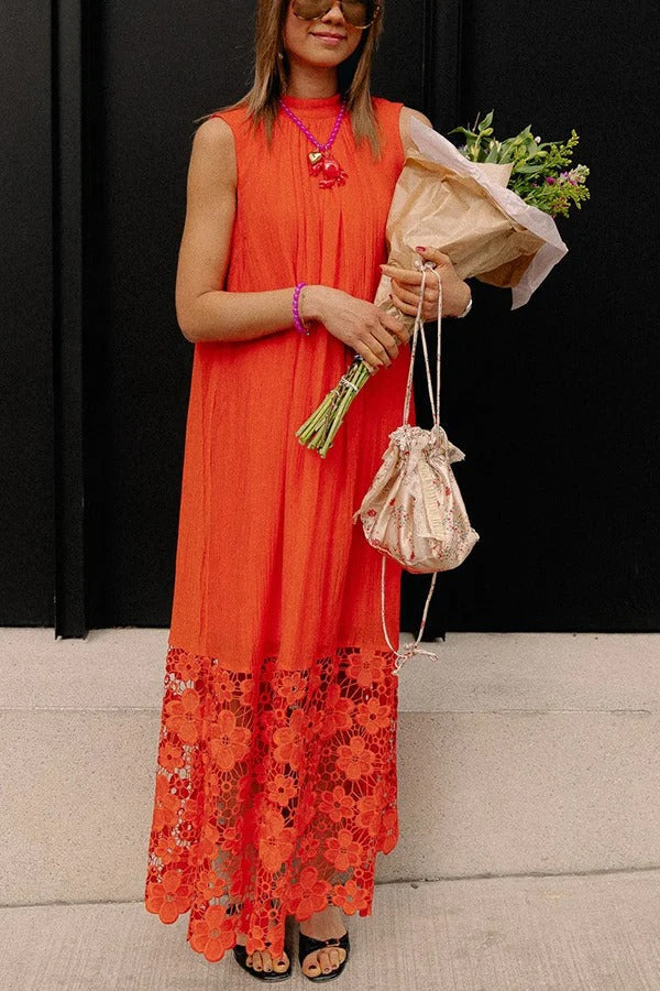 CD | Breezy Comfort cravată decolteu rochie maxi fără mâneci cu tiv dantelă florale