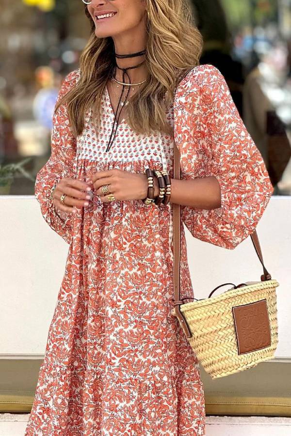 CD | Boheme Lifestyle Rochie maxi imprimată cu mâneci bufante largi