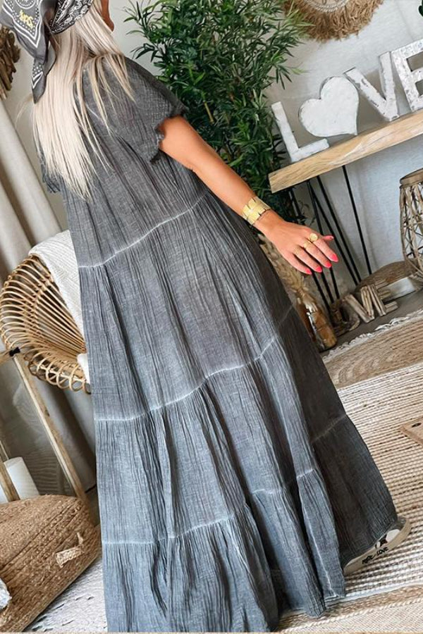 CD | Bumbac și in Patchwork rochie maxi casual