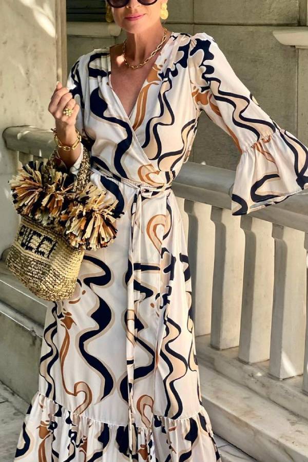 CD | Rochie maxi tie-dye albă și neagră