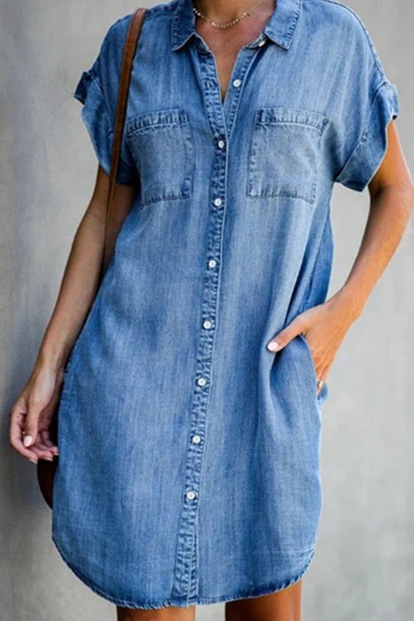 CD | rochie midi din denim cu mânecă scurtă