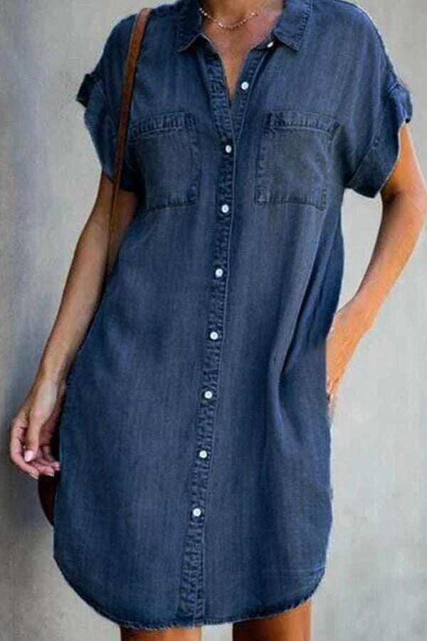 CD | rochie midi din denim cu mânecă scurtă