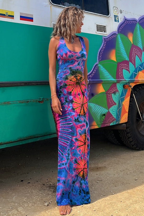 CD | La Bamba rochie maxi stretch cu imprimare tie-dye lace-up pe spate