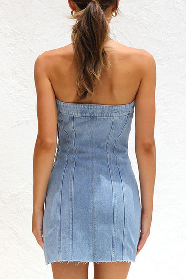 CD | Rochie mini în formă de bustieră din denim