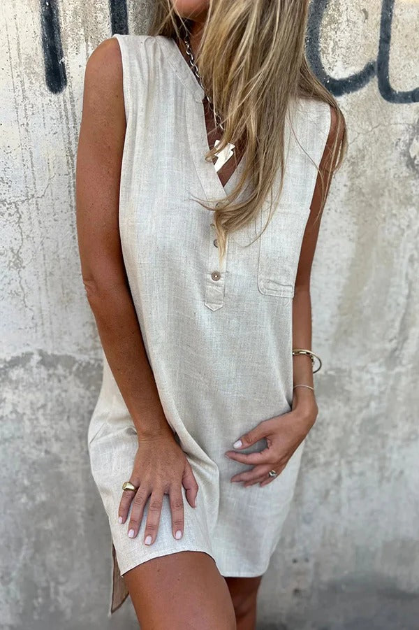 CD | Culoare solidă fără mâneci V-Neck Casual buzunar Mini rochie