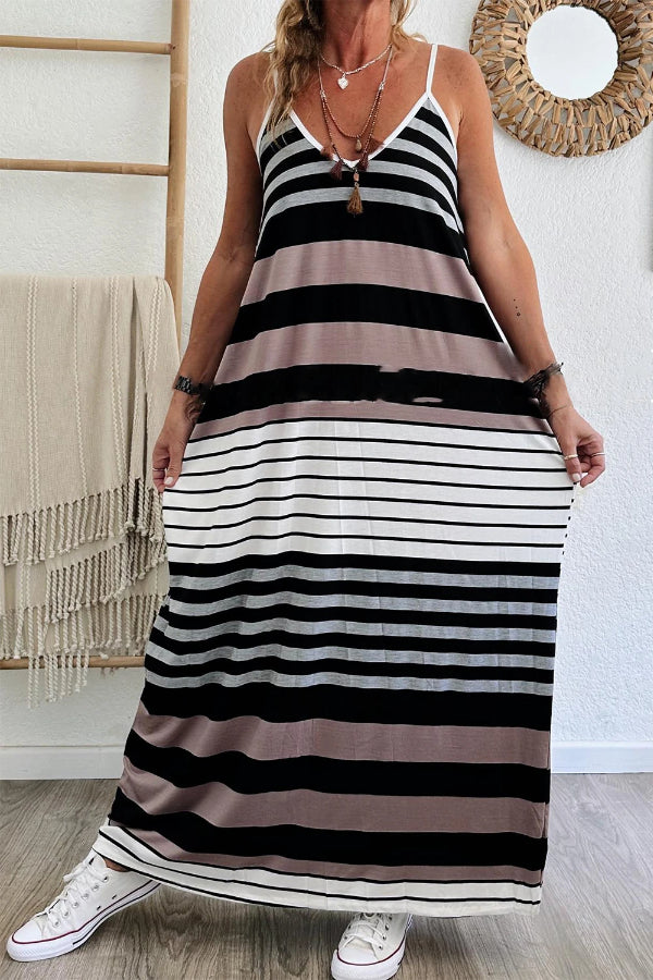 CD | Rochie maxi multicoloră cu bretele spaghete și decolteu în V