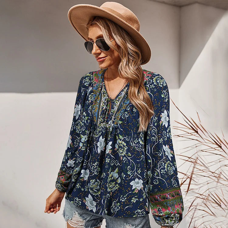 CD | Bluză boho la modă cu mânecă lungă