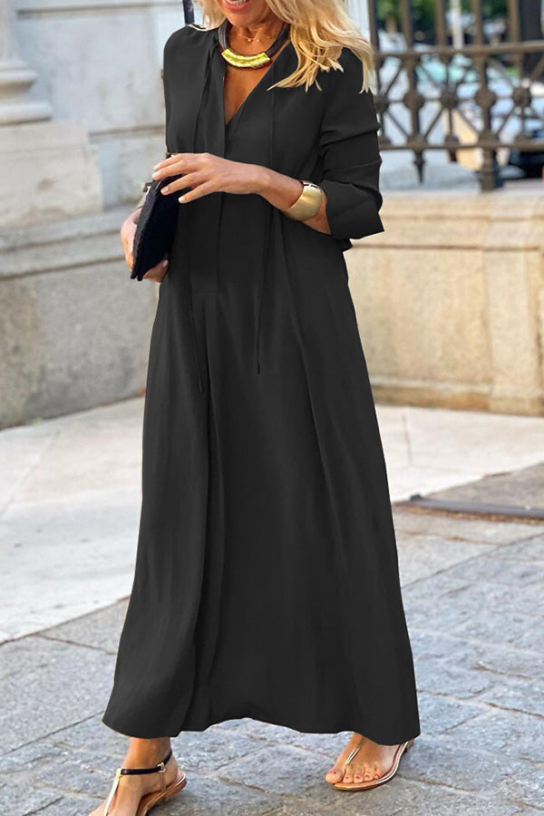 CD | Culoare solidă Lapel mânecă lungă simplă Casual Shirt rochie lungă