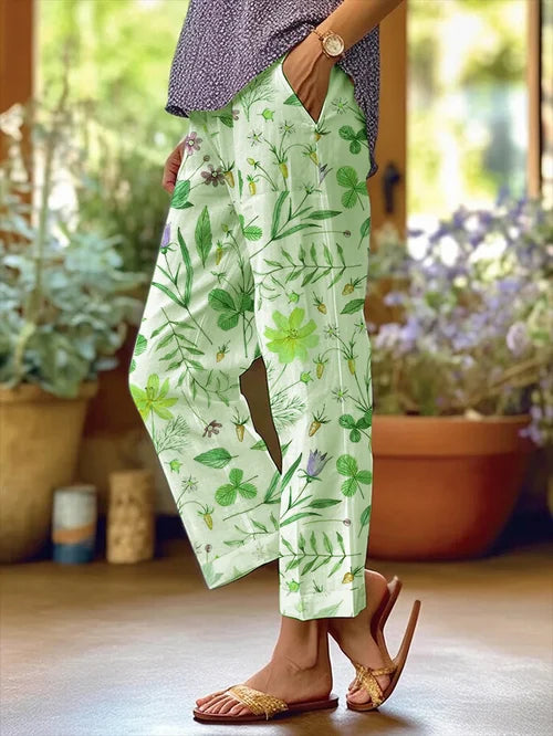CD | Femeii Floral Design Loose buzunar Patchwork Pantaloni casual