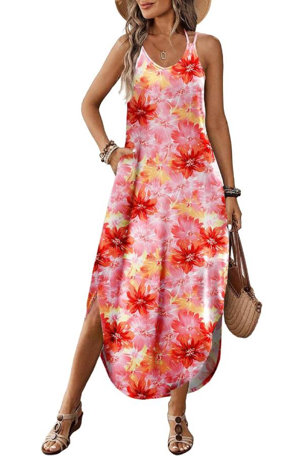 CD | Casual V-neck halter fantă boemă plajă resort rochie maxi