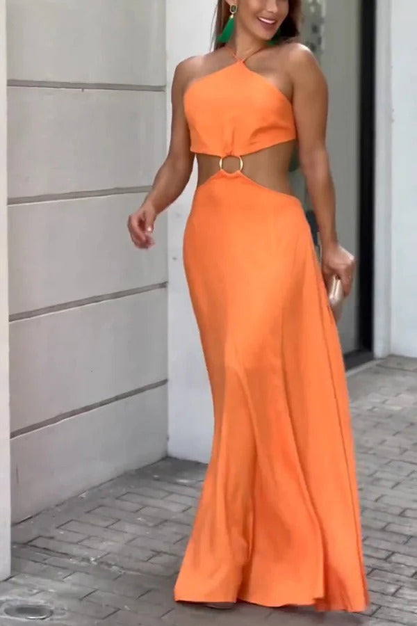 CD | Sexy halterneck backless rochie maxi fără mâneci