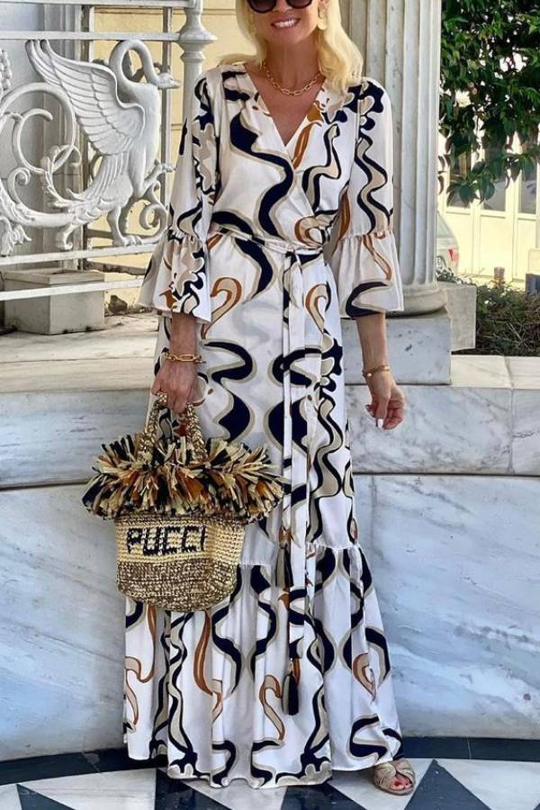 CD | Rochie maxi tie-dye albă și neagră