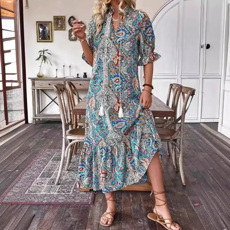 CD | Rochie mini specială cu mâneci scurte și model paisley