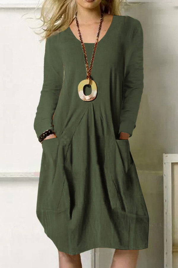 CD | Loose Casual rochie lungă Unicolor buzunar rochie