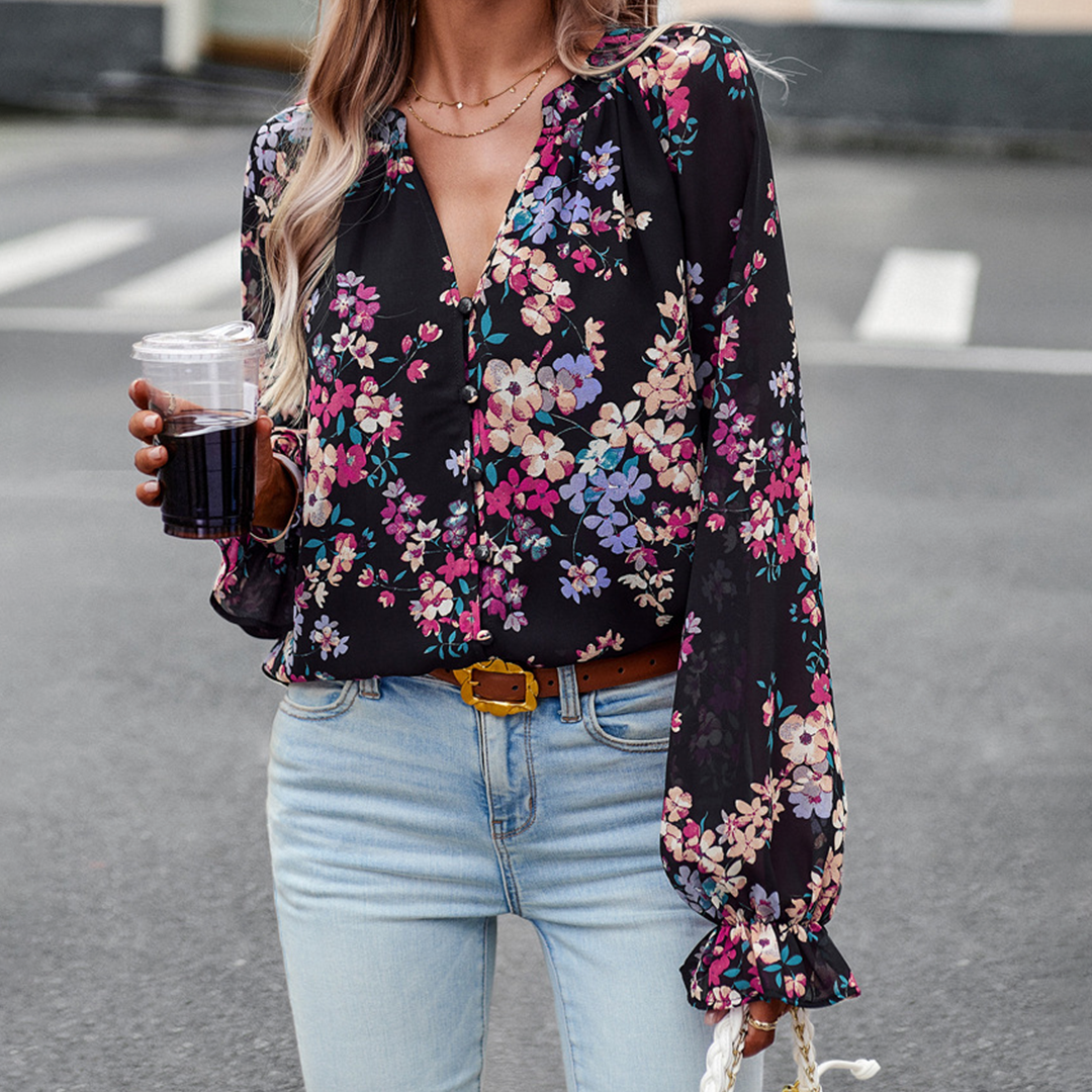 CD | Top la modă și versatil cu mânecă lungă, cu model floral