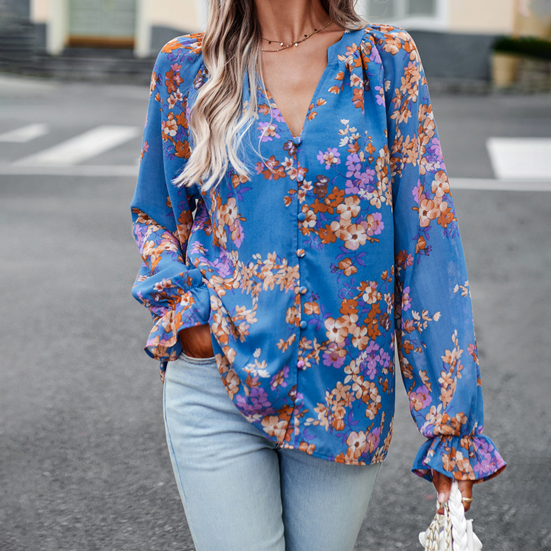 CD | Top la modă și versatil cu mânecă lungă, cu model floral