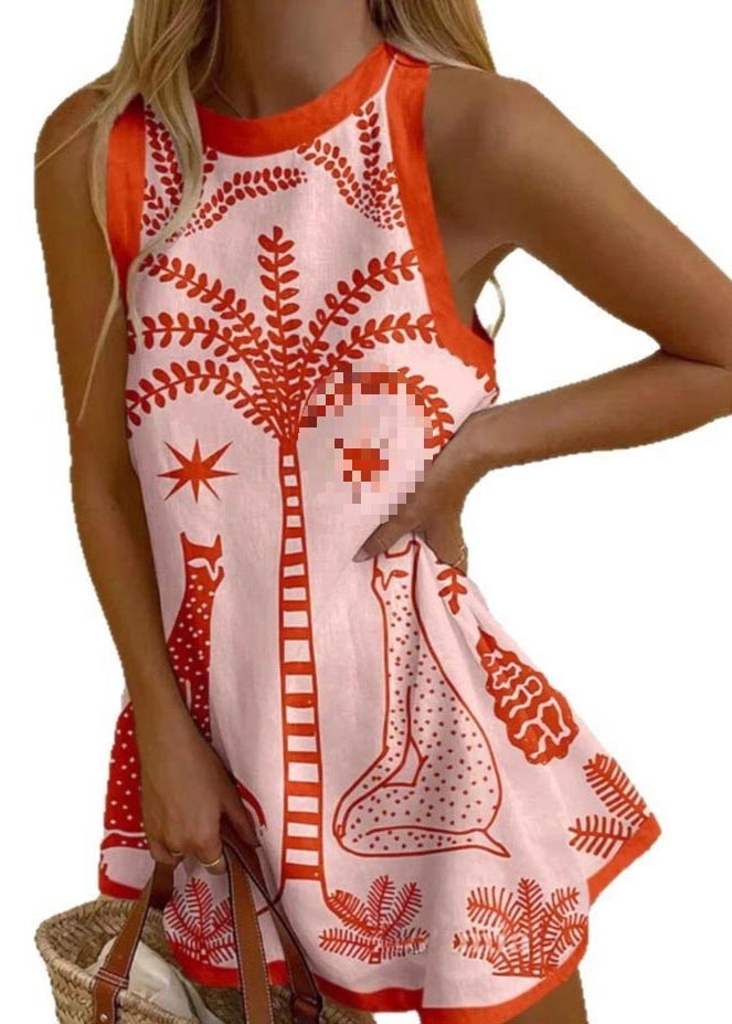CD | Bohème fără mâneci A imprimare linie rochie mini