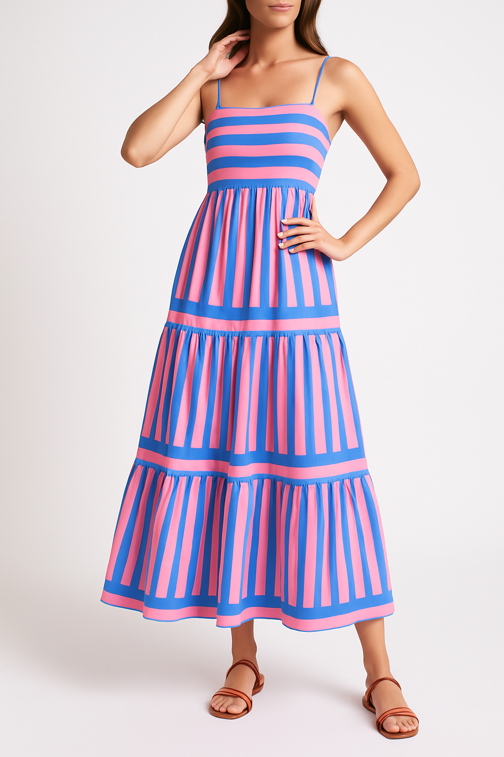CD | Rochie de vară pentru femei - Bumbac ușor - A-line fit - Rochie maxi cu dungi