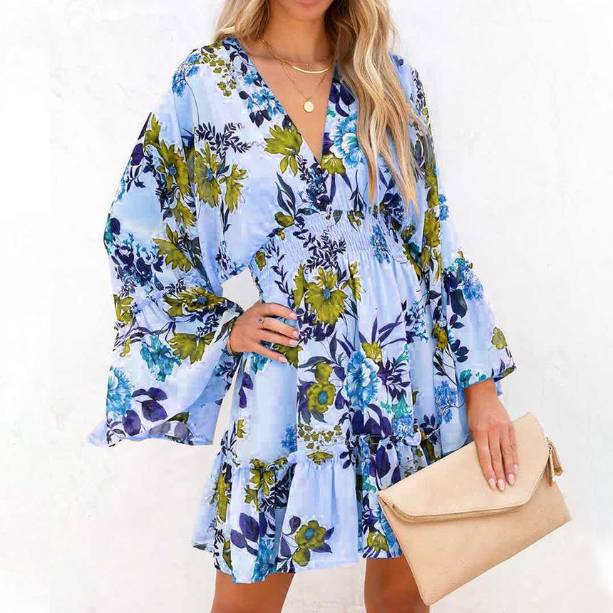 CD | Rochie mini A-line cu decolteu în V și model floral AH445