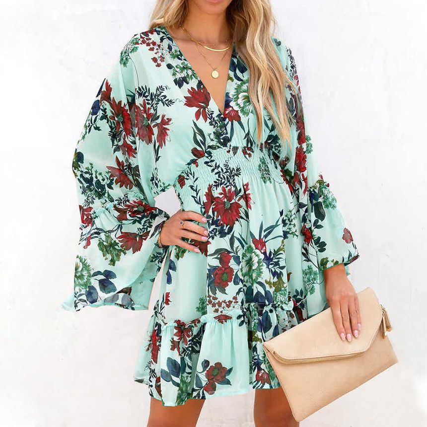 CD | Rochie mini A-line cu decolteu în V și model floral AH445
