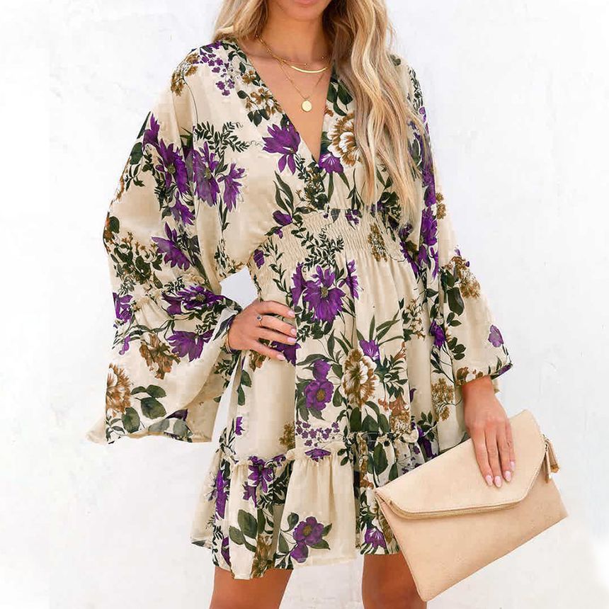 CD | Rochie mini A-line cu decolteu în V și model floral AH445