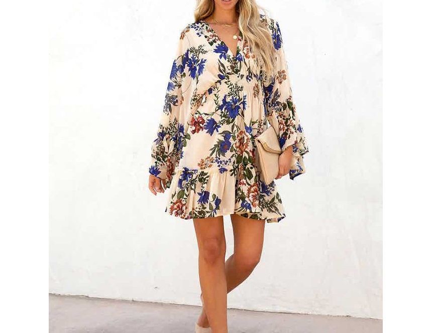 CD | Rochie mini A-line cu decolteu în V și model floral AH445