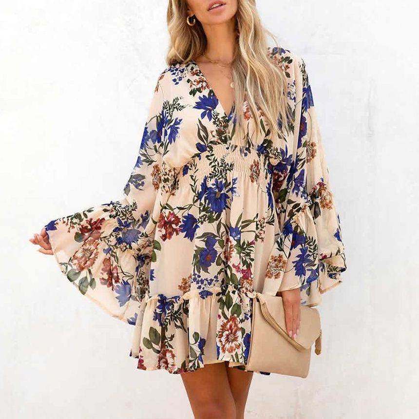 CD | Rochie mini A-line cu decolteu în V și model floral AH445
