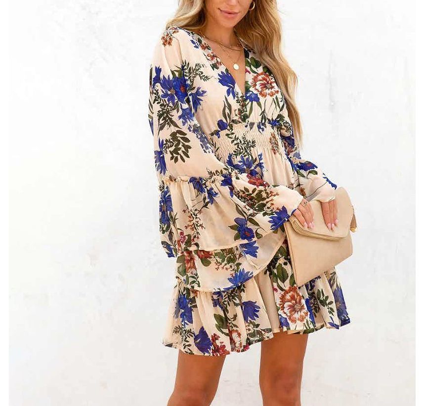 CD | Rochie mini A-line cu decolteu în V și model floral AH445