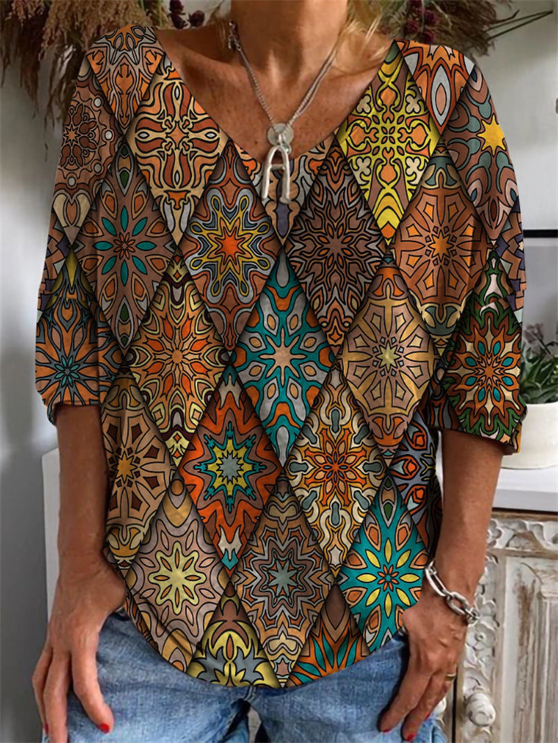 CD | Tricou geometric cu mâneci largi și model floral