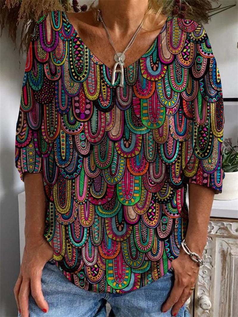 CD | Tricou geometric cu mâneci largi și model floral