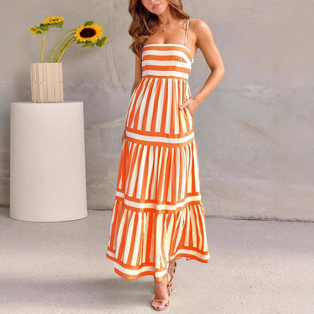 CD | Rochie de vară pentru femei - Bumbac ușor - A-line fit - Rochie maxi cu dungi