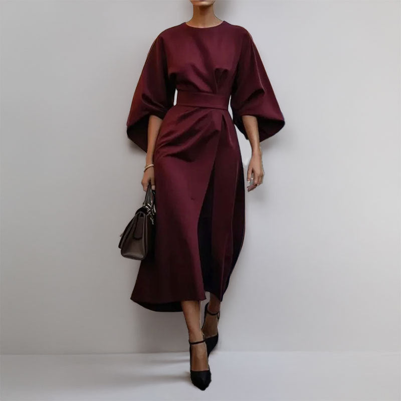 CD | Rochie lungă pentru femei - aspect satinat - mâneci batwing - croială pe măsură - siluetă drapată