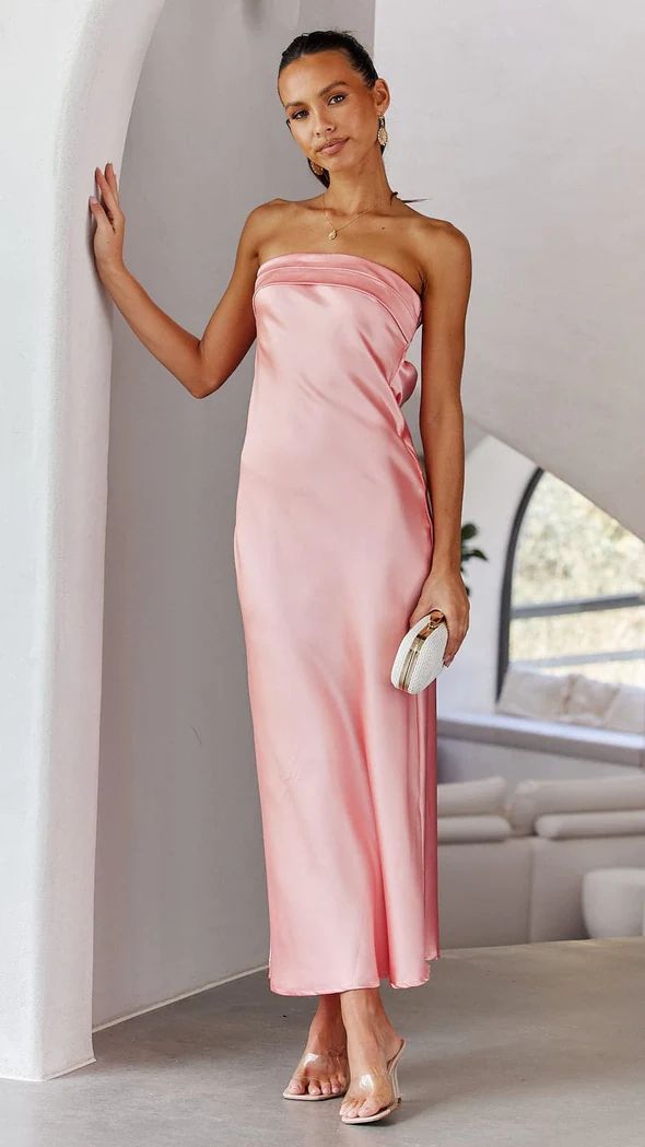CD | Rochie maxi pentru femei - satin fără bretele - slim fit - ținută de seară formală