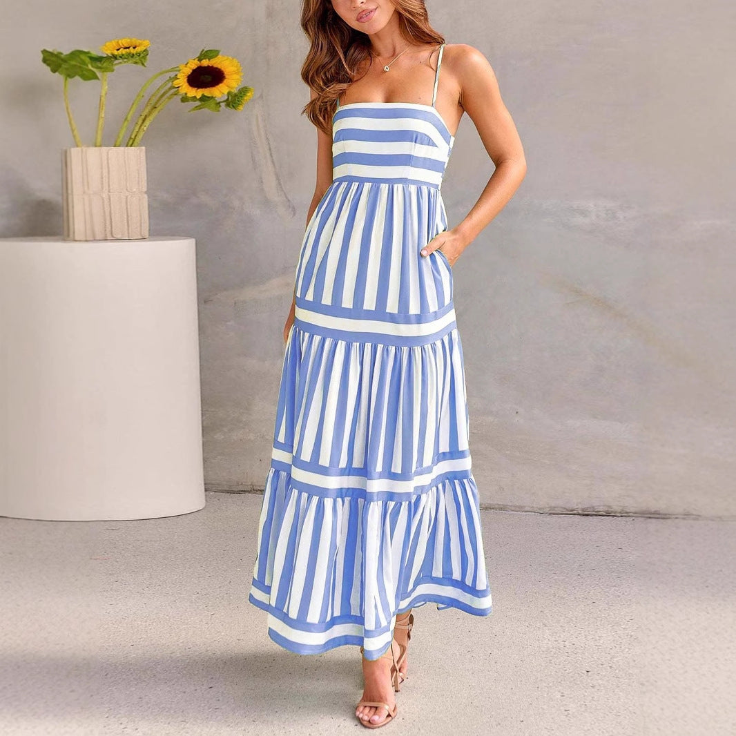 CD | Rochie de vară pentru femei - Bumbac ușor - A-line fit - Rochie maxi cu dungi