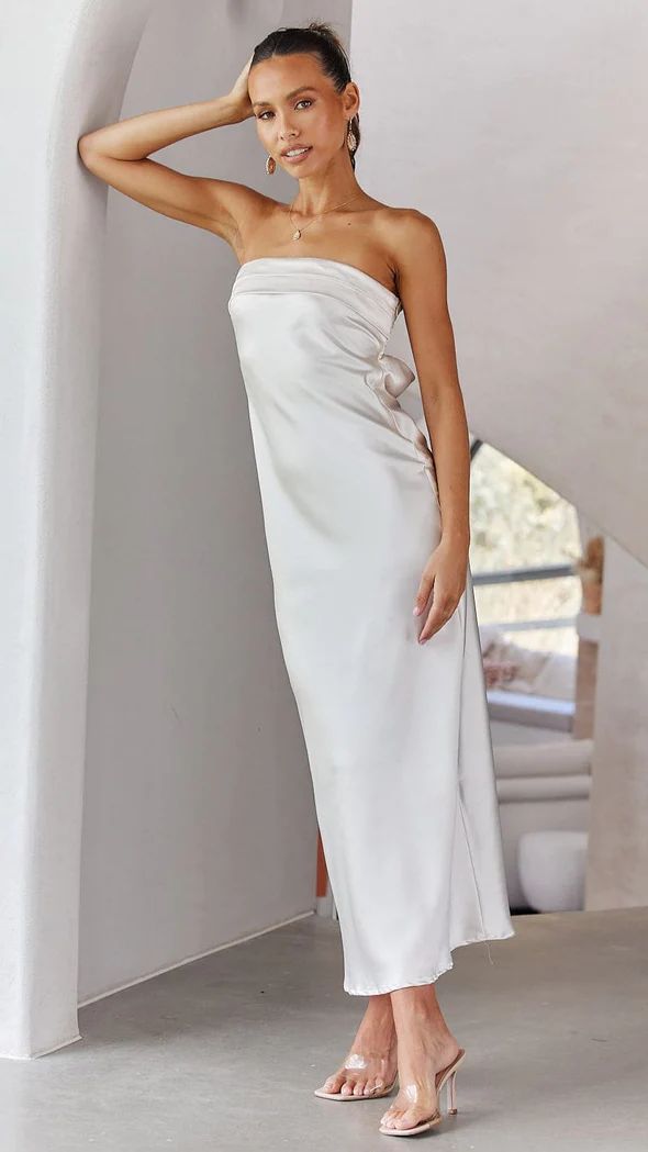 CD | Rochie maxi pentru femei - satin fără bretele - slim fit - ținută de seară formală