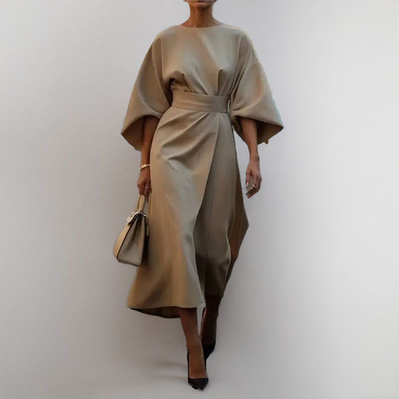 CD | Rochie lungă pentru femei - aspect satinat - mâneci batwing - croială pe măsură - siluetă drapată