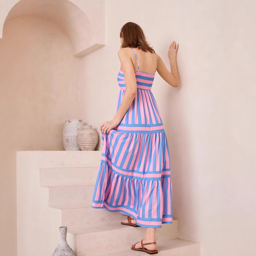 CD | Rochie de vară pentru femei - Bumbac ușor - A-line fit - Rochie maxi cu dungi