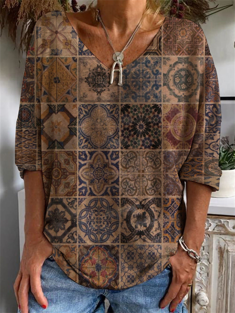 CD | Tricou geometric cu mâneci largi și model floral