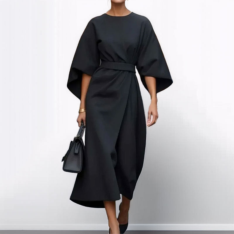 CD | Rochie lungă pentru femei - aspect satinat - mâneci batwing - croială pe măsură - siluetă drapată