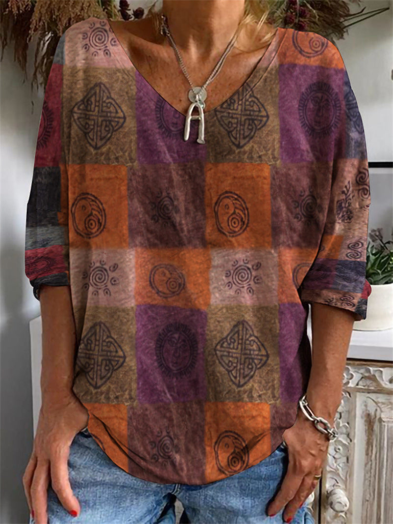 CD | Tricou geometric cu mâneci largi și model floral