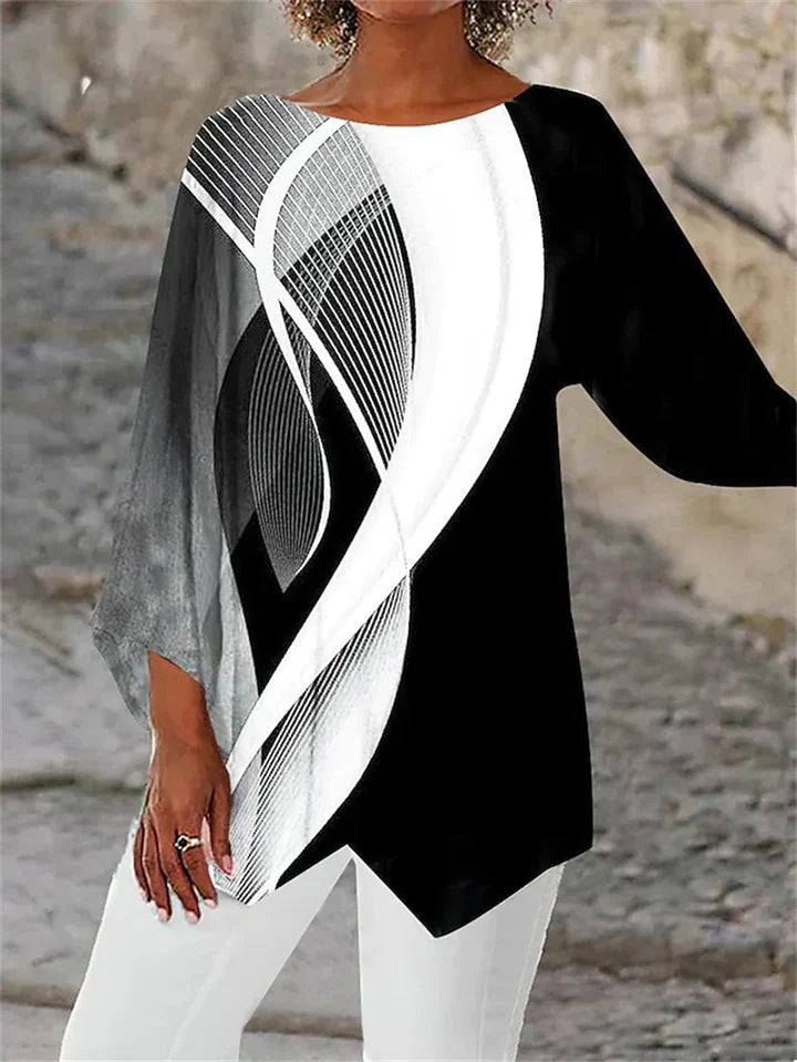 CD | Bluză elegantă cu mânecă lungă și imprimeu geometric