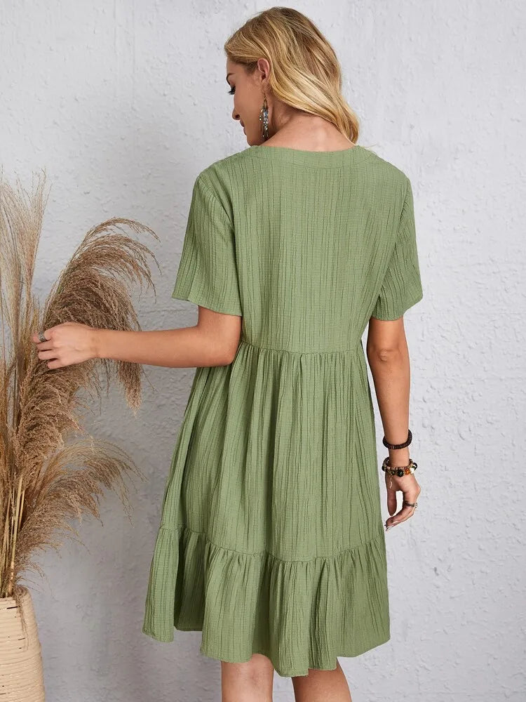 CD - Rochie elegantă, de culoare uni, cu decolteu în V și linie A