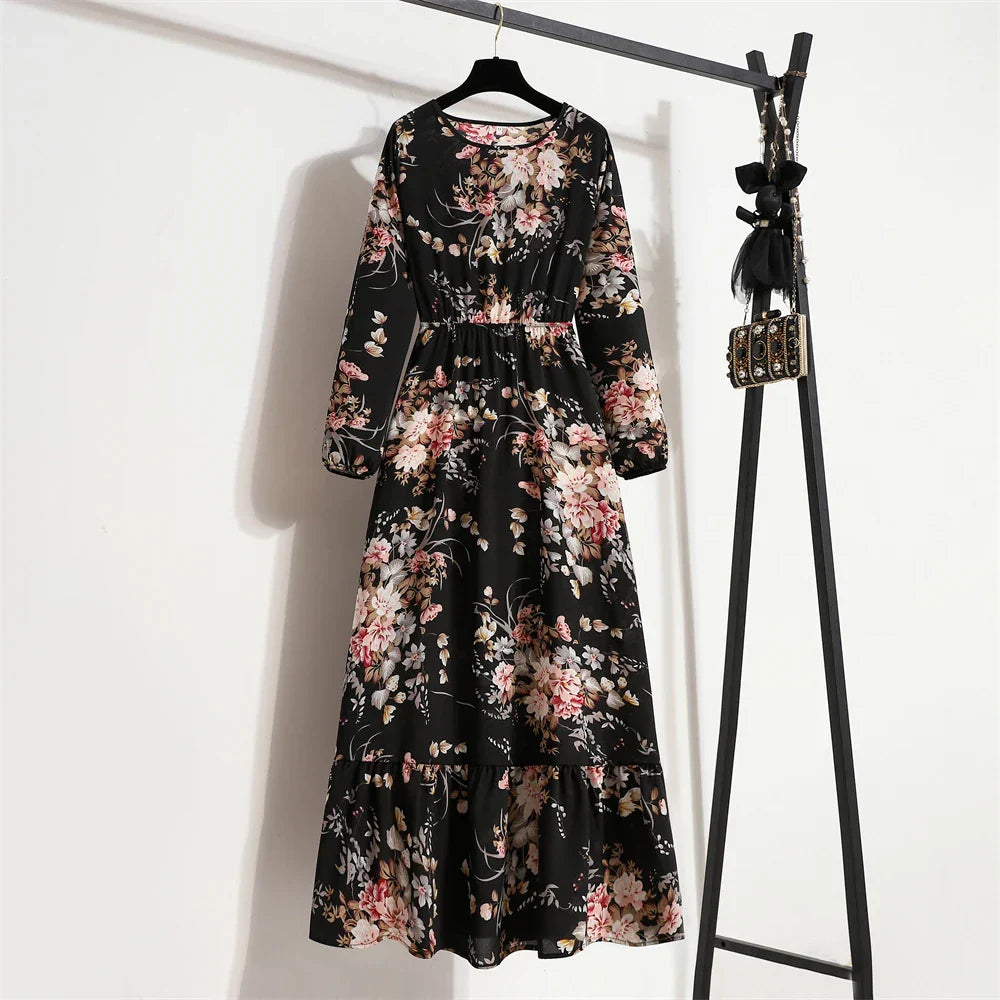 CD | rochie maxi boemă de primăvară-vară cu imprimeu floral