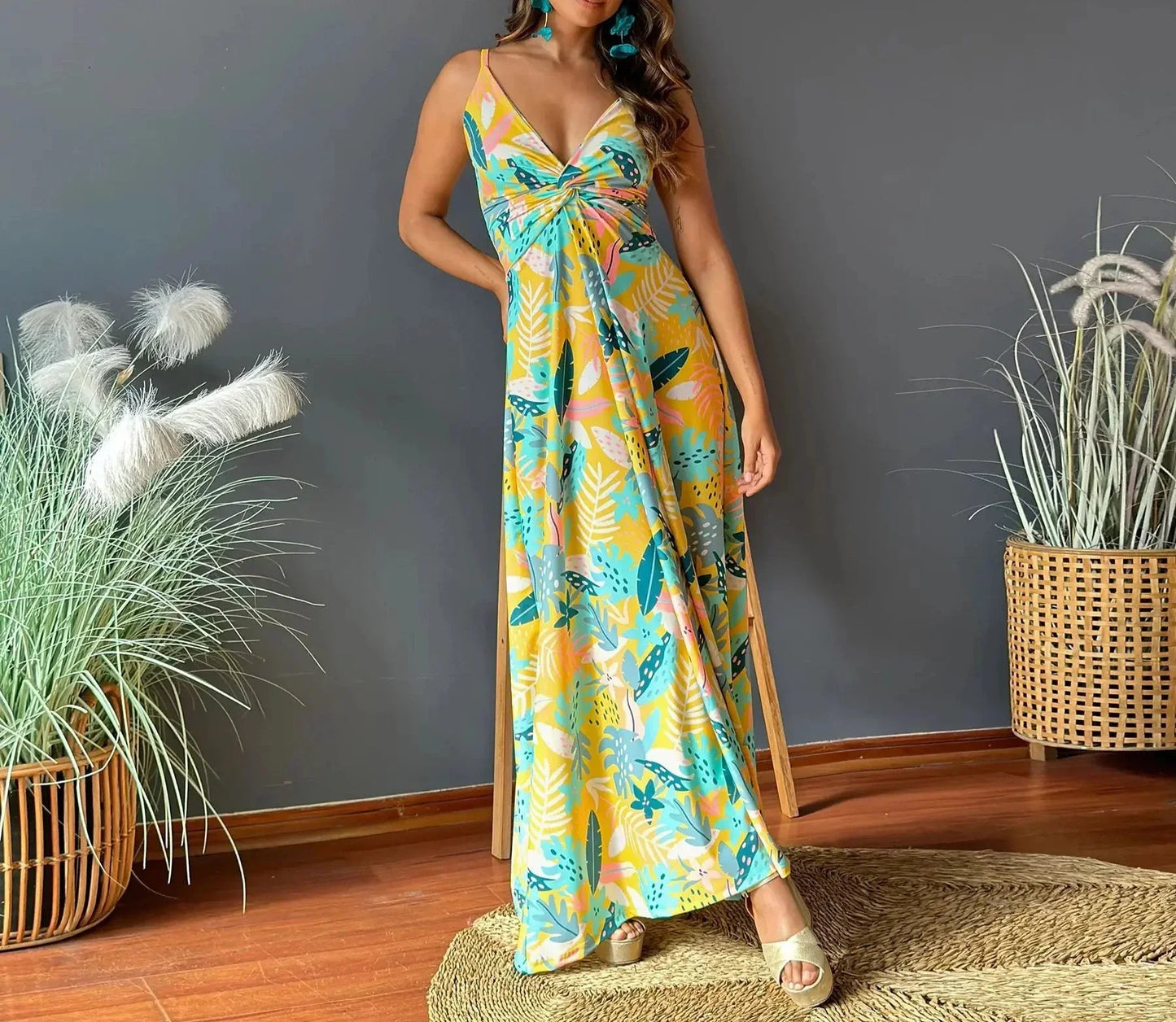 CD - Rochie maxi boho chic fără umeri