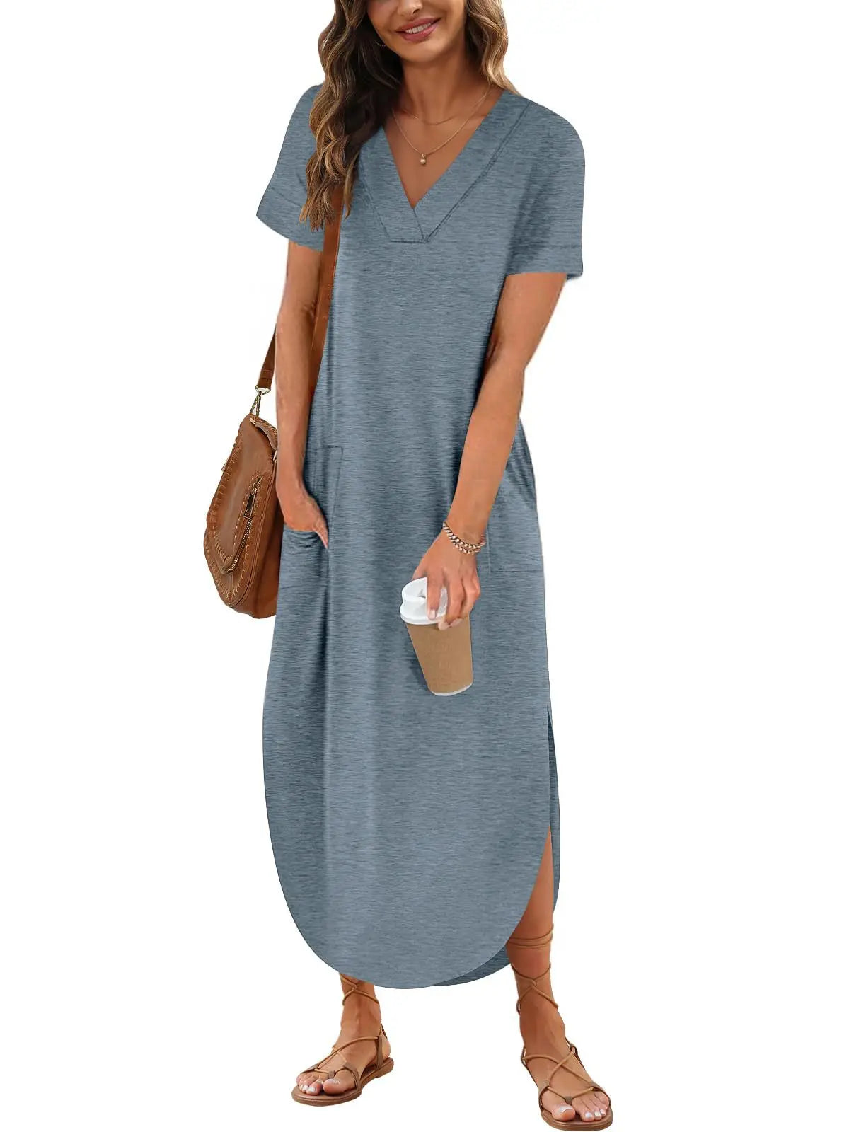 CD - Rochie casual din bumbac cu decolteu în V