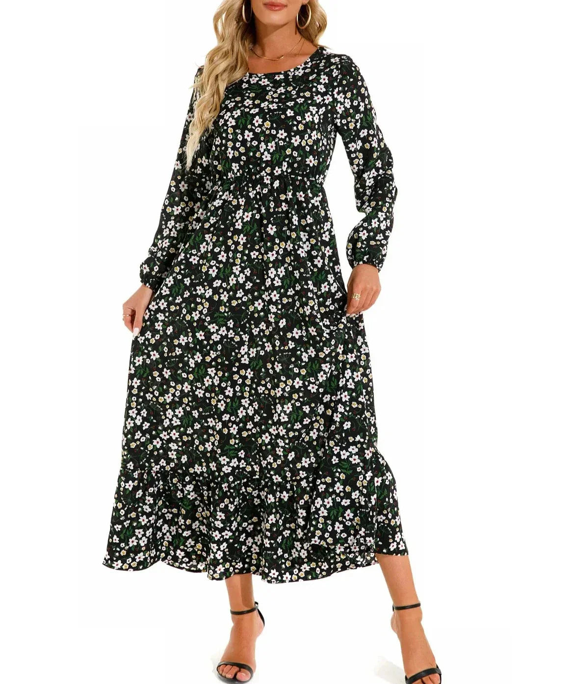 CD - Rochie florală cu decolteu rotund