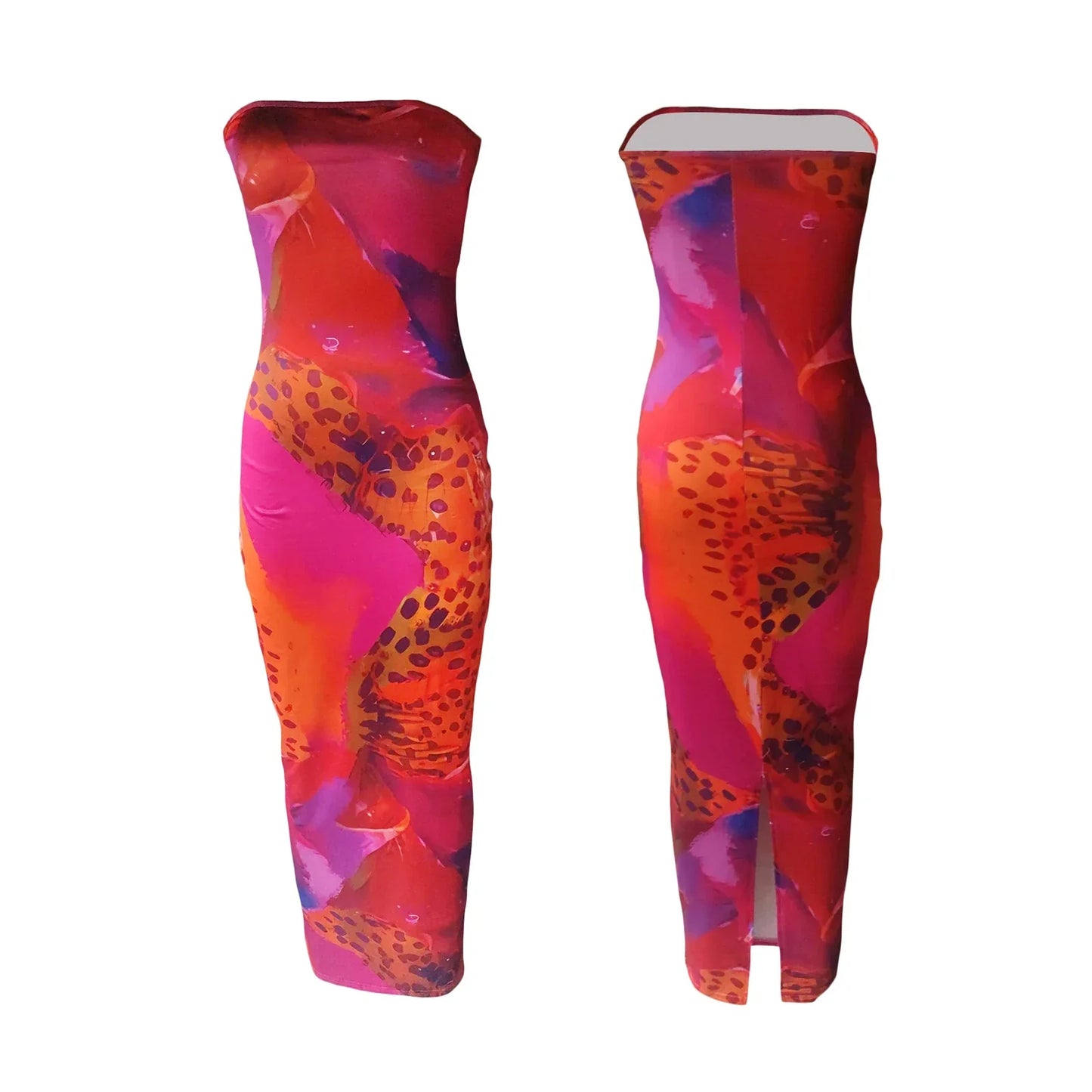 CD | Rochie maxi fără bretele cu imprimeu leopard colorat